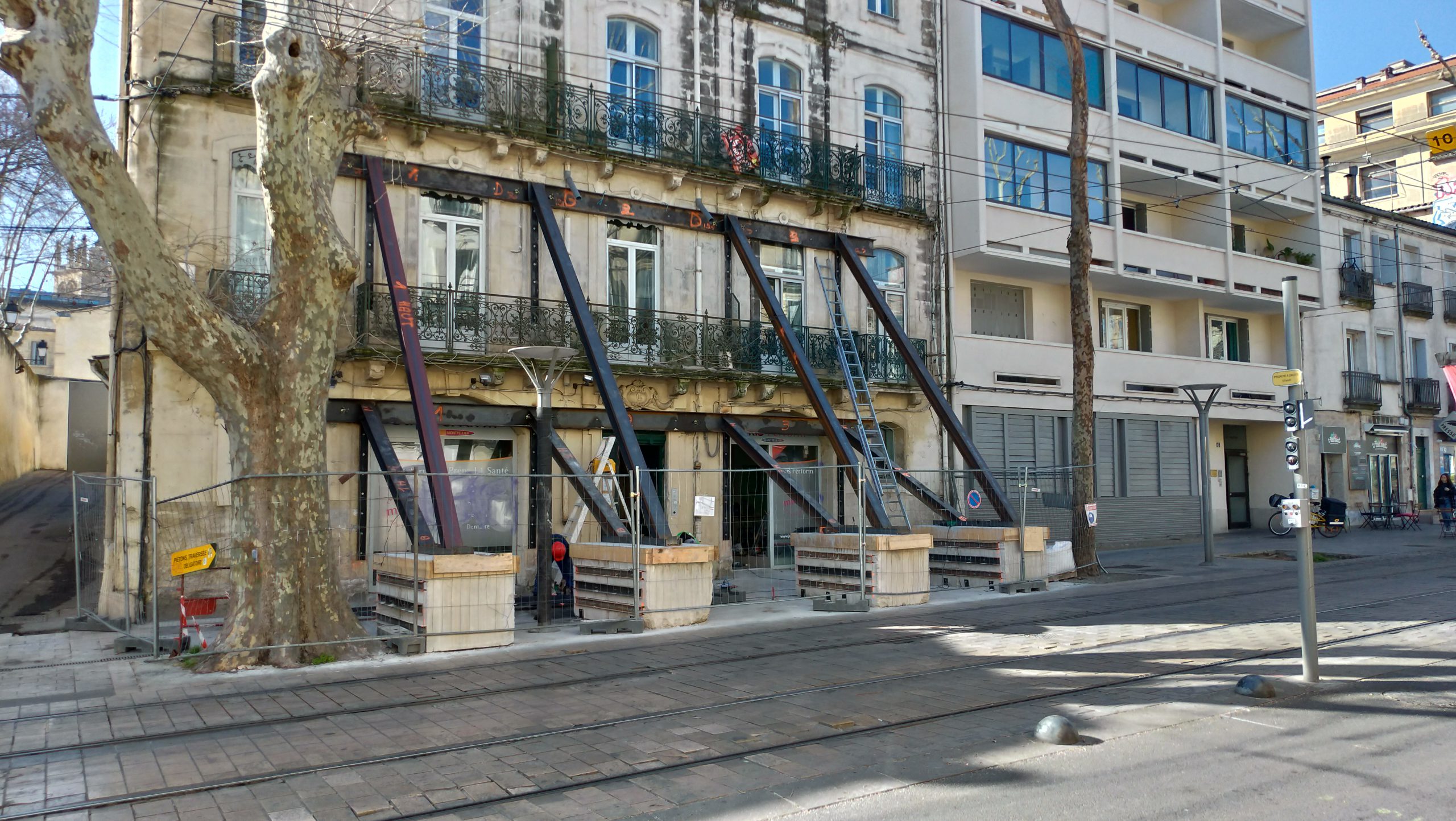 étaiement façade – butonnage – butons – avenue pasteur montpellier